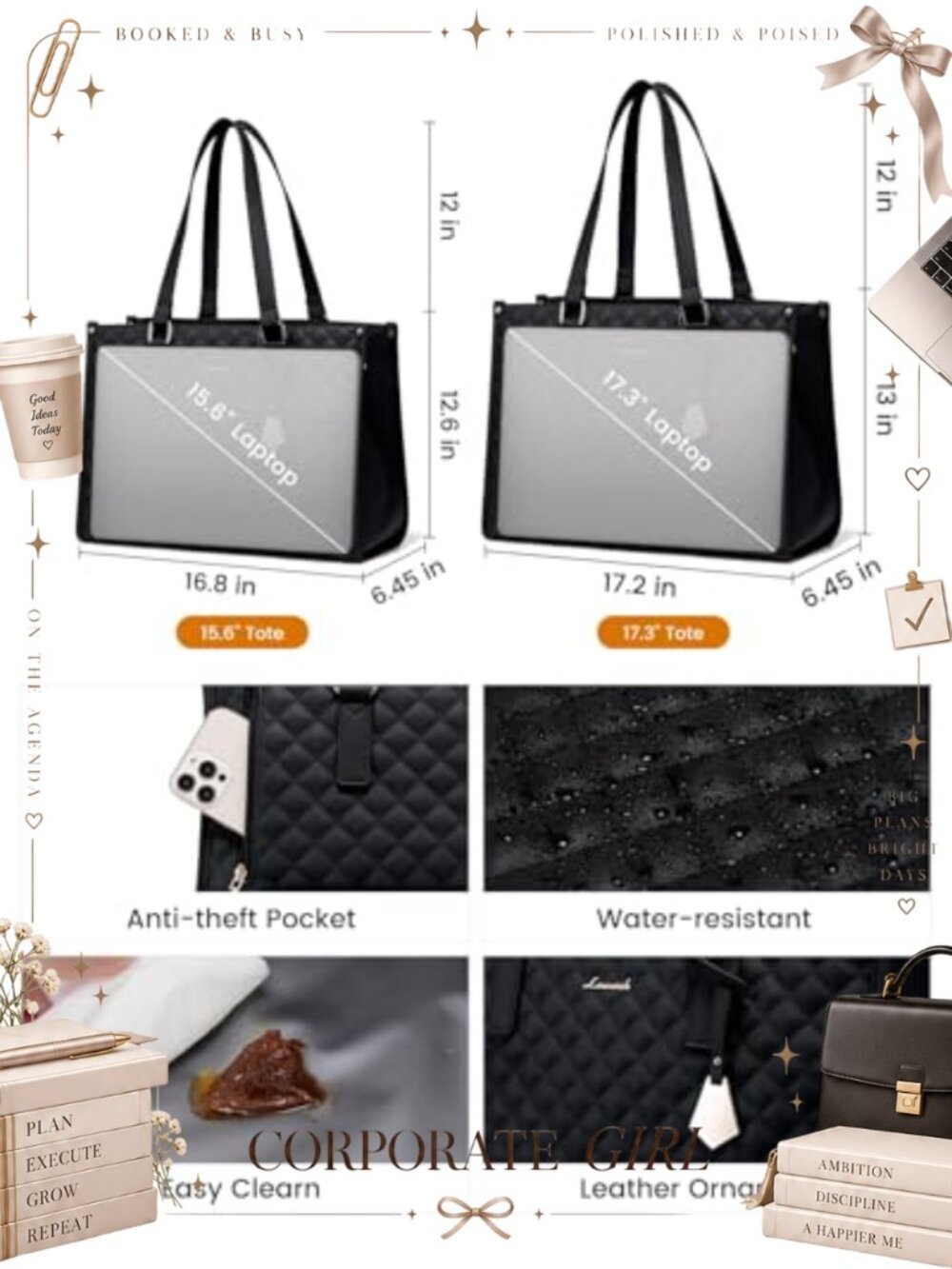 Insulated Lunch Tote Bag 15.6 Inch Laptop Compartment with Wallet - Picture 2 of 6